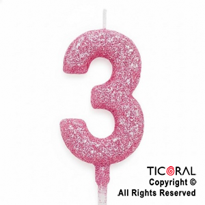 VELA NUMERAL CHICO 5.5 CM CON GIBRE ROSA NUMERO 3 x 1